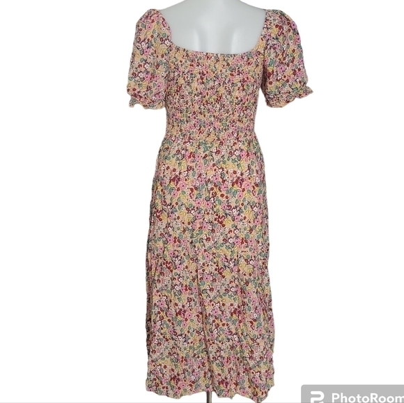 MOPOOGOSS Women's Elastic Bust Crew Neck Print Casual Flowy Midi Dress - Picture 3 of 8